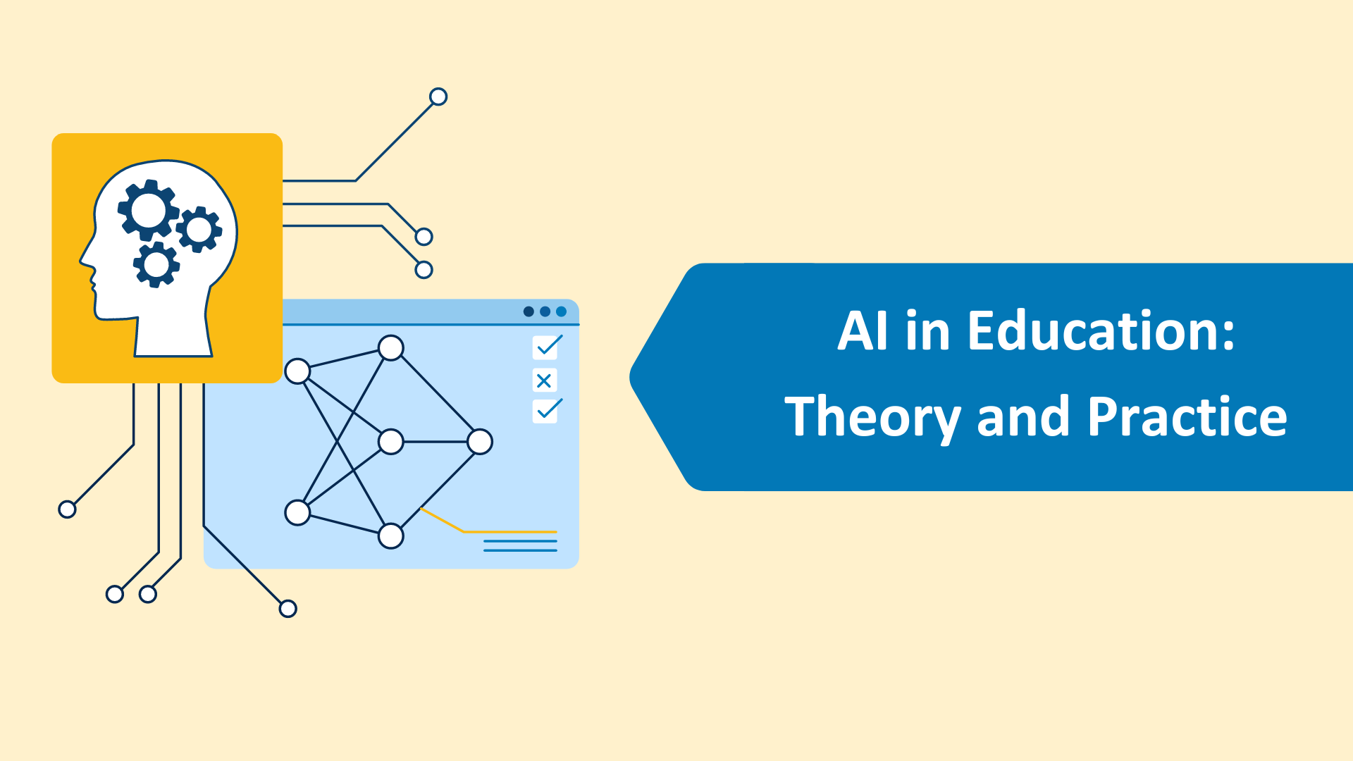 Title illustration with human head and neural network diagram