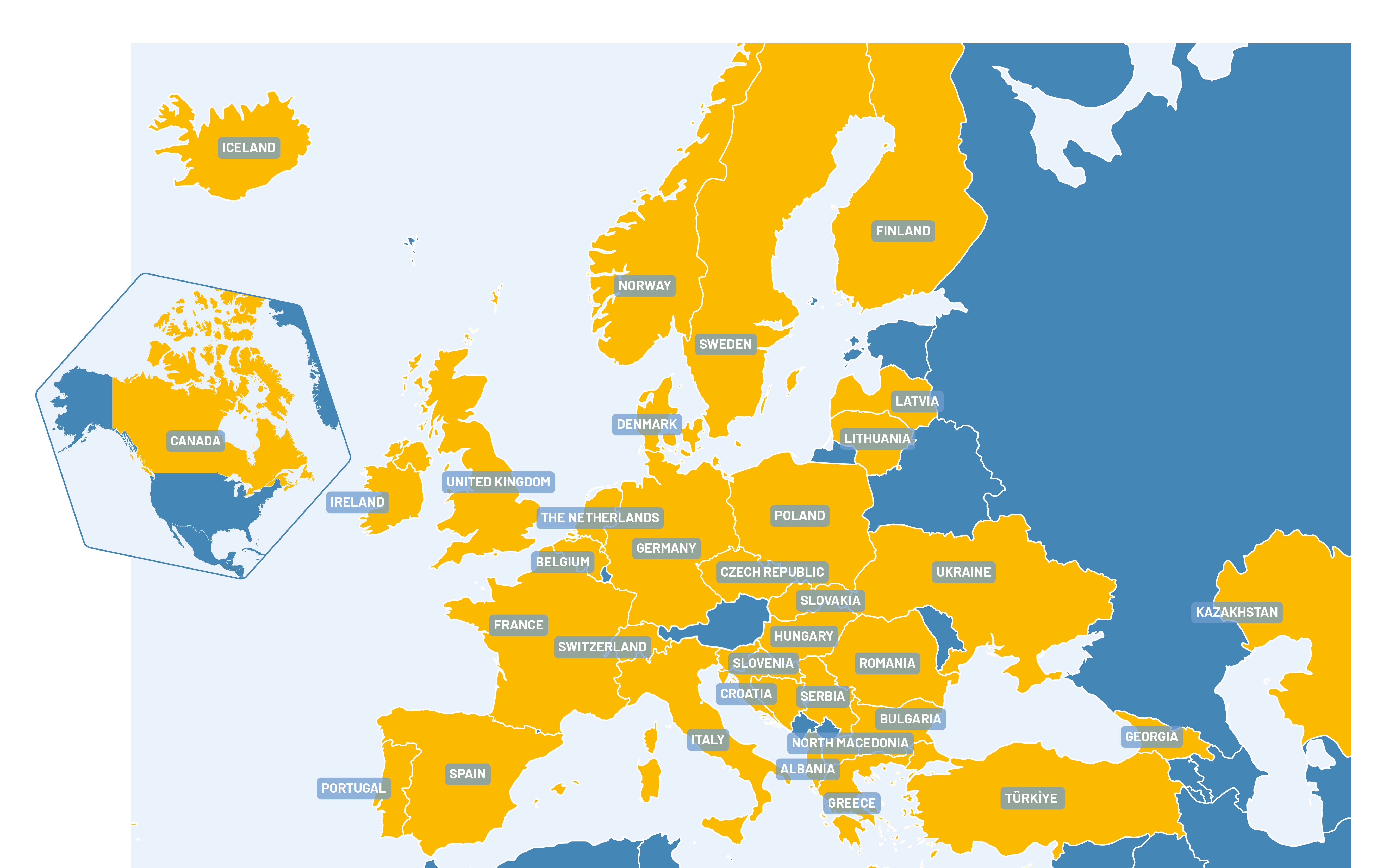 Map showing the member countries of Science of Stage Europe